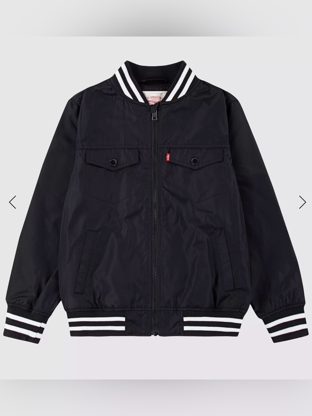 Levi's Boy’s Black Bomber Jacket with White Striped Trim